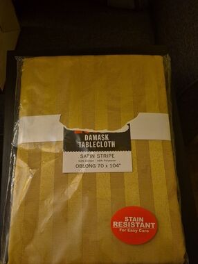 Damask Satin Stripe Gold Tablecloth - Oblong